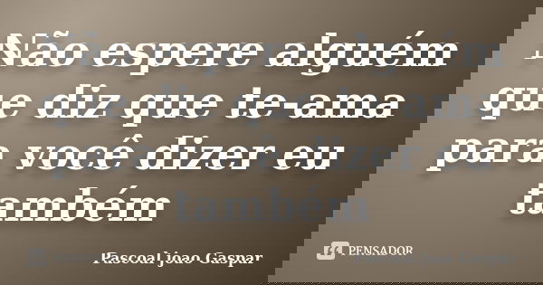 Não espere alguém que diz que te-ama para você dizer eu também... Frase de Pascoal joao Gaspar.