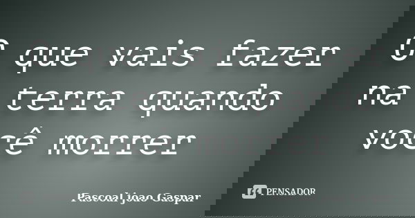 O que vais fazer na terra quando você morrer... Frase de Pascoal joao Gaspar.