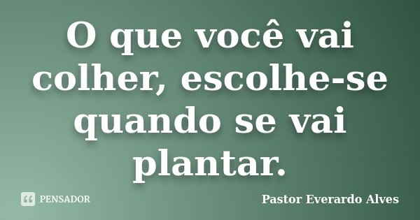 O que você vai colher, escolhe-se quando se vai plantar.... Frase de Pastor Everardo Alves.