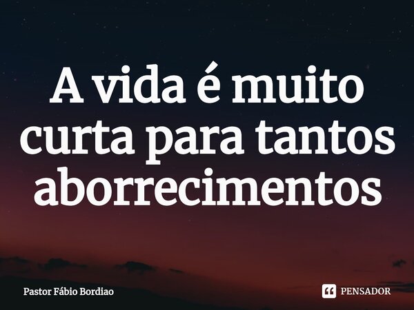 ⁠A vida é muito curta para tantos aborrecimentos... Frase de Pastor Fabio Bordião.