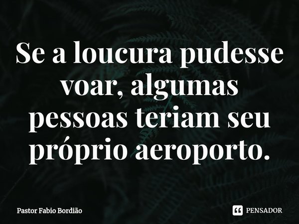 ⁠Se a loucura pudesse voar, algumas pessoas teriam seu próprio aeroporto.... Frase de Pastor Fabio Bordião.