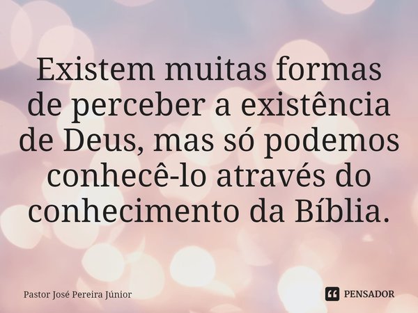 ⁠Existem muitas formas de perceber a existência de Deus, mas só podemos conhecê-lo através do conhecimento da Bíblia.... Frase de Pastor José Pereira Júnior.