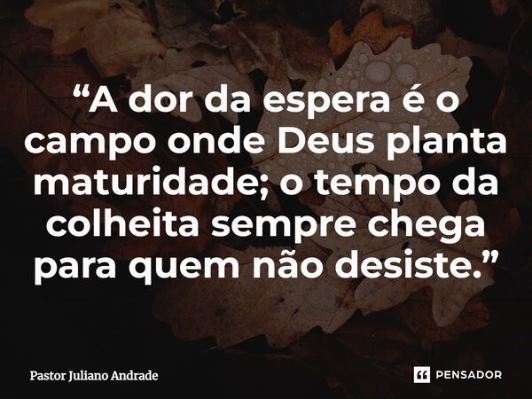 ⁠“A dor da espera é o campo onde Deus planta maturidade; o tempo da colheita sempre chega para quem não desiste.”... Frase de Pastor Juliano Andrade.