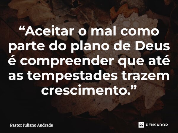 ⁠“Aceitar o mal como parte do plano de Deus é compreender que até as tempestades trazem crescimento.”... Frase de Pastor Juliano Andrade.