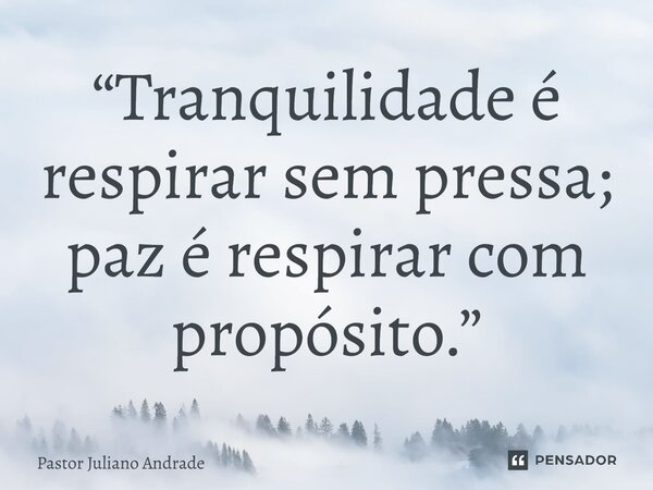 “Tranquilidade é respirar sem pressa; paz é respirar com propósito.”... Frase de Pastor Juliano Andrade.