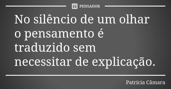 No silêncio de um olhar o pensamento é traduzido sem necessitar de explicação.... Frase de Patrícia Câmara.