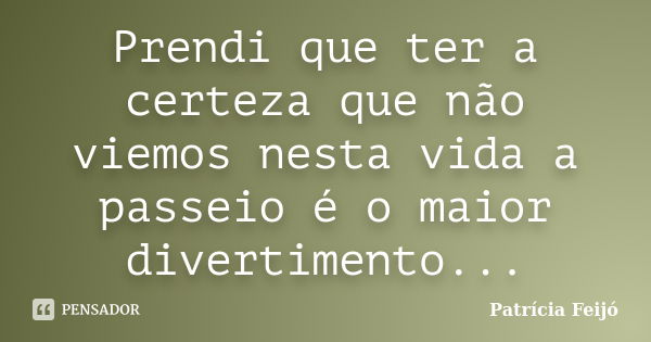 Prendi que ter a certeza que não viemos nesta vida a passeio é o maior divertimento...... Frase de Patrícia Feijó.