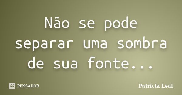 Não se pode separar uma sombra de sua fonte...... Frase de Patrícia Leal.