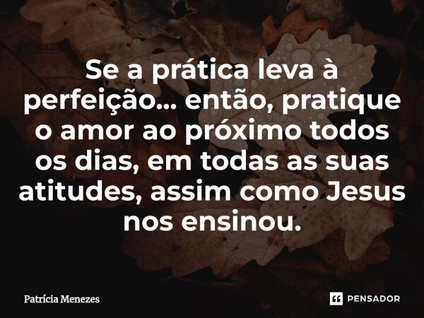 Se a prática leva à perfeição... então, pratique o amor ao próximo todos os dias, em todas as suas atitudes, assim como Jesus nos ensinou.... Frase de Patrícia Menezes.