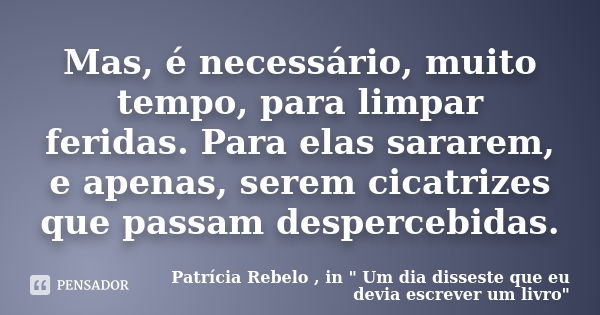 Mas, é necessário, muito tempo, para limpar feridas. Para elas sararem, e apenas, serem cicatrizes que passam despercebidas.... Frase de Patrícia Rebelo , in 