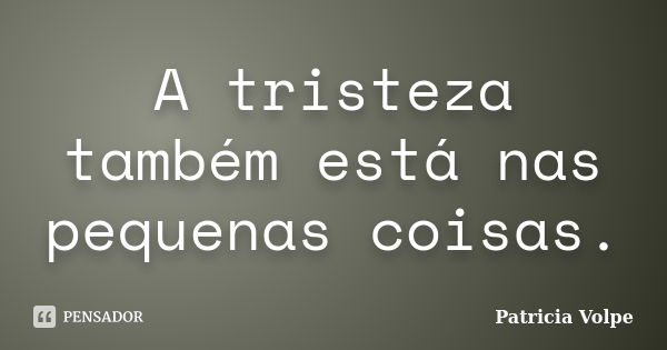 A tristeza também está nas pequenas coisas.... Frase de Patricia Volpe.