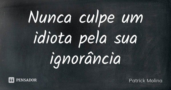 Nunca culpe um idiota pela sua ignorância... Frase de Patrick Molina.