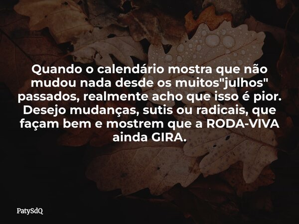 Quando o calendário mostra que não mudou nada desde os muitos "julhos" passados, realmente acho que isso é pior. Desejo mudanças, sutis ou radicais, q... Frase de PatySdQ.