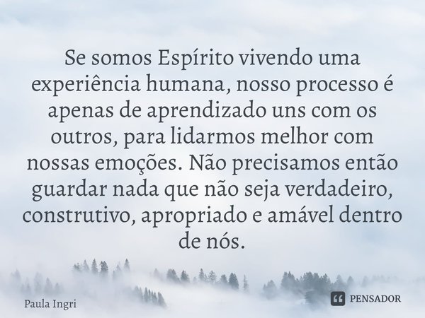 ⁠Se somos Espírito vivendo uma experiência humana, nosso processo é apenas de aprendizado uns com os outros, para lidarmos melhor com nossas emoções. Não precis... Frase de Paula Ingrissy.