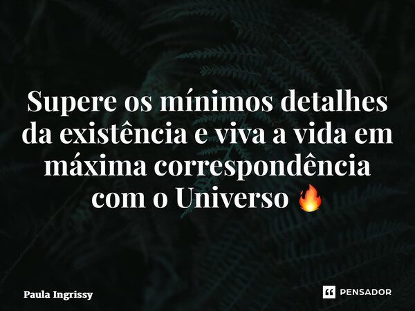 ⁠Supere os mínimos detalhes da existência e viva a vida em máxima correspondência com o Universo 🔥... Frase de Paula Ingrissy.