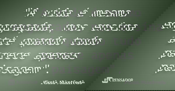 "A vida é mesmo engraçada, nos ensina até quando tudo parece apenas paisagem".... Frase de Paula Manfredo.