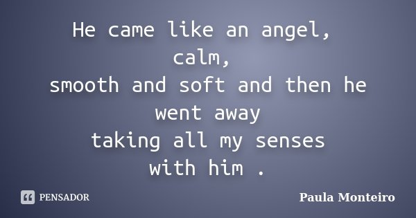 He came like an angel, calm, smooth and soft and then he went away taking all my senses with him .... Frase de Paula Monteiro.