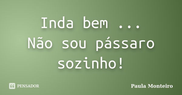 Inda bem ... Não sou pássaro sozinho!... Frase de Paula Monteiro.