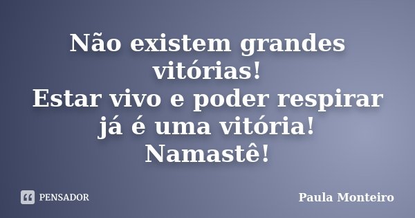 Não existem grandes vitórias! Estar vivo e poder respirar já é uma vitória! Namastê!... Frase de Paula Monteiro.