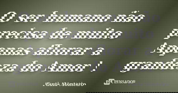 O ser humano não precisa de muito Apenas aflorar a grandeza do Amor !... Frase de Paula Monteiro.