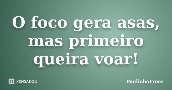 O foco gera asas, mas primeiro queira voar!... Frase de PaulinhoFroes.