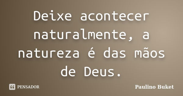 Deixe acontecer naturalmente, a natureza é das mãos de Deus.... Frase de Paulino Buket.