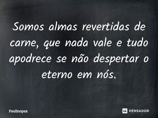 ⁠Somos almas revertidas de carne, que nada vale e tudo apodrece se não despertar o eterno em nós.... Frase de Paulinopax.