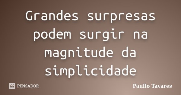Grandes surpresas podem surgir na magnitude da simplicidade... Frase de Paullo Tavares.