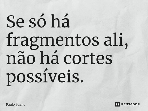 ⁠Se só há fragmentos ali, não há cortes possíveis.... Frase de Paulo Bueno.