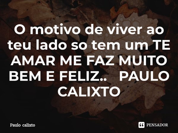 O motivo de viver ao teu lado so tem um TE AMAR ME FAZ MUITO BEM E FELIZ.. PAULO CALIXTO⁠... Frase de Paulo calixto.
