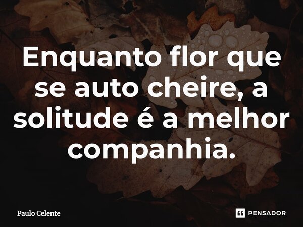 ⁠Enquanto flor que se auto cheire, a solitude é a melhor companhia.... Frase de Paulo Celente.