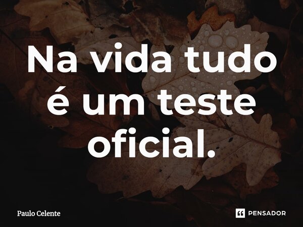 ⁠Na vida tudo é um teste oficial.... Frase de Paulo Celente.