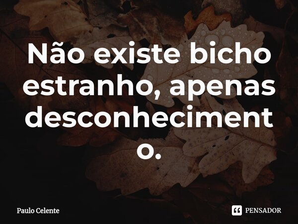 ⁠Não existe bicho estranho, apenas desconhecimento.... Frase de Paulo Celente.