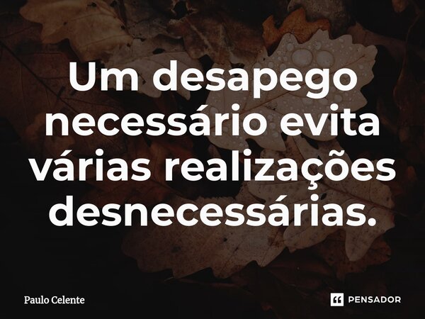 ⁠Um desapego necessário evita várias realizações desnecessárias.... Frase de Paulo Celente.