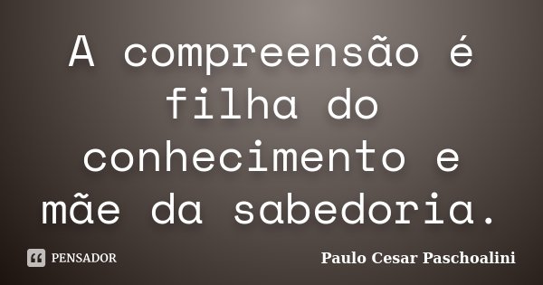 A compreensão é filha do conhecimento e mãe da sabedoria.... Frase de Paulo Cesar Paschoalini.