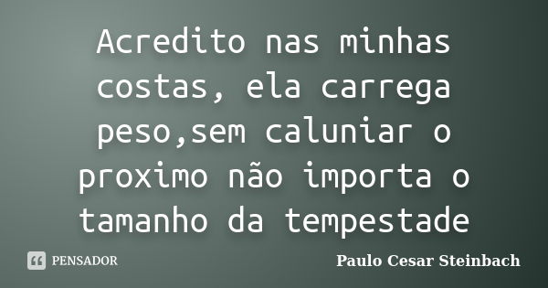 Acredito nas minhas costas, ela carrega peso,sem caluniar o proximo não importa o tamanho da tempestade... Frase de Paulo Cesar Steinbach.