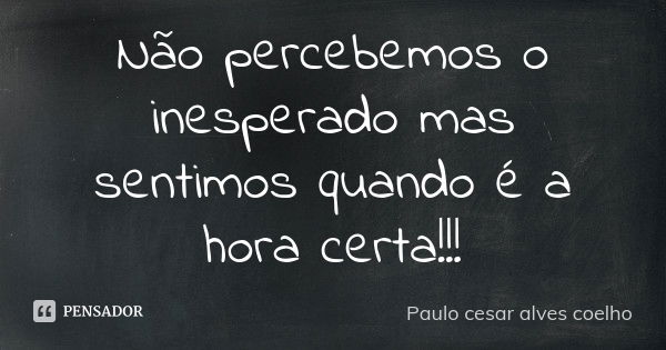 Não percebemos o inesperado mas sentimos quando é a hora certa!!!... Frase de Paulo cesar alves coelho.