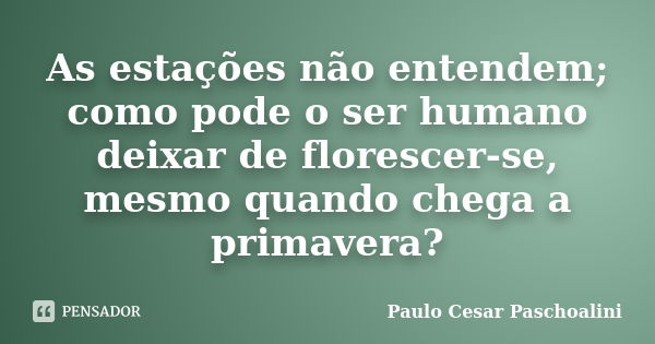 As estações não entendem; como pode o ser humano deixar de florescer-se, mesmo quando chega a primavera?... Frase de Paulo Cesar Paschoalini.