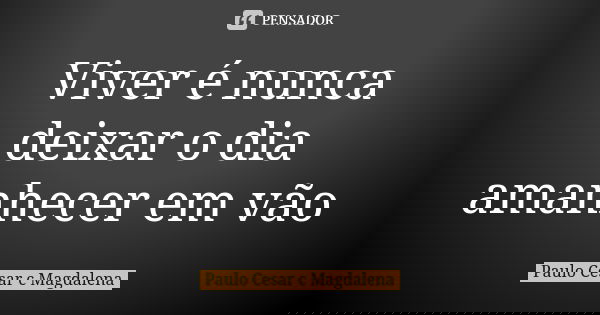 Viver é nunca deixar o dia amanhecer em vão... Frase de Paulo Cesar c Magdalena.