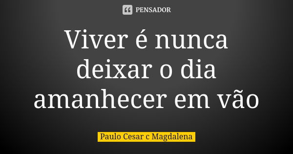 Viver é nunca deixar o dia amanhecer em vão... Frase de Paulo Cesar c Magdalena.