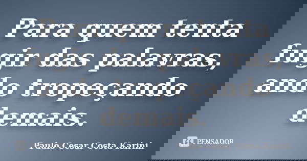 Para quem tenta fugir das palavras, ando tropeçando demais.... Frase de Paulo Cesar Costa Karini.