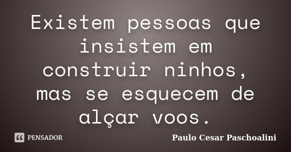 Existem pessoas que insistem em construir ninhos, mas se esquecem de alçar voos.... Frase de Paulo Cesar Paschoalini.