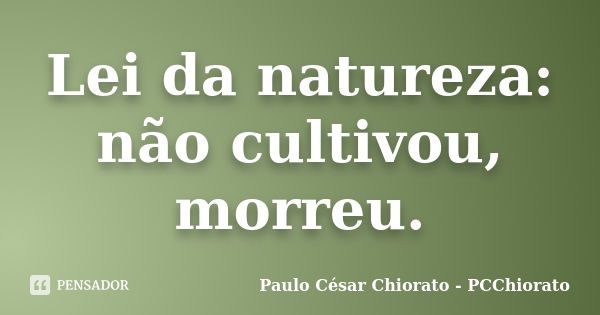 Lei da natureza: não cultivou, morreu.... Frase de Paulo César Chiorato - PCChiorato.