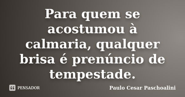 Para quem se acostumou à calmaria, qualquer brisa é prenúncio de tempestade.... Frase de Paulo Cesar Paschoalini.