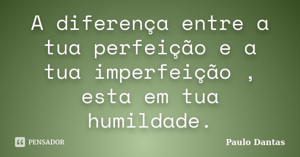 A diferença entre a tua perfeição e a tua imperfeição , esta em tua humildade.... Frase de Paulo Dantas.