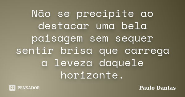 Não se precipite ao destacar uma bela paisagem sem sequer sentir brisa que carrega a leveza daquele horizonte.... Frase de Paulo Dantas.