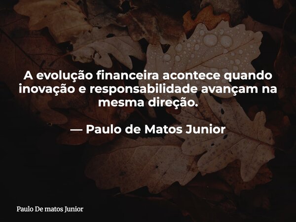 A evolução financeira acontece quando inovação e responsabilidade avançam na mesma direção. — Paulo de Matos Junior... Frase de Paulo De matos Junior.