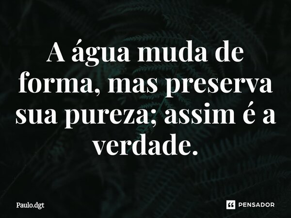 ⁠A água muda de forma, mas preserva sua pureza; assim é a verdade.... Frase de Paulo.dgt.