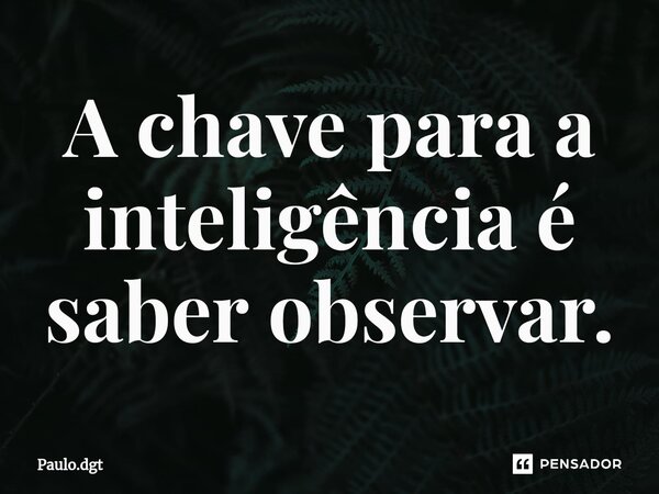 ⁠A chave para a inteligência é saber observar.... Frase de Paulo.dgt.