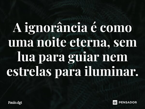 A ignorância é como uma noite eterna, sem lua para guiar nem estrelas para iluminar.... Frase de Paulo.dgt.